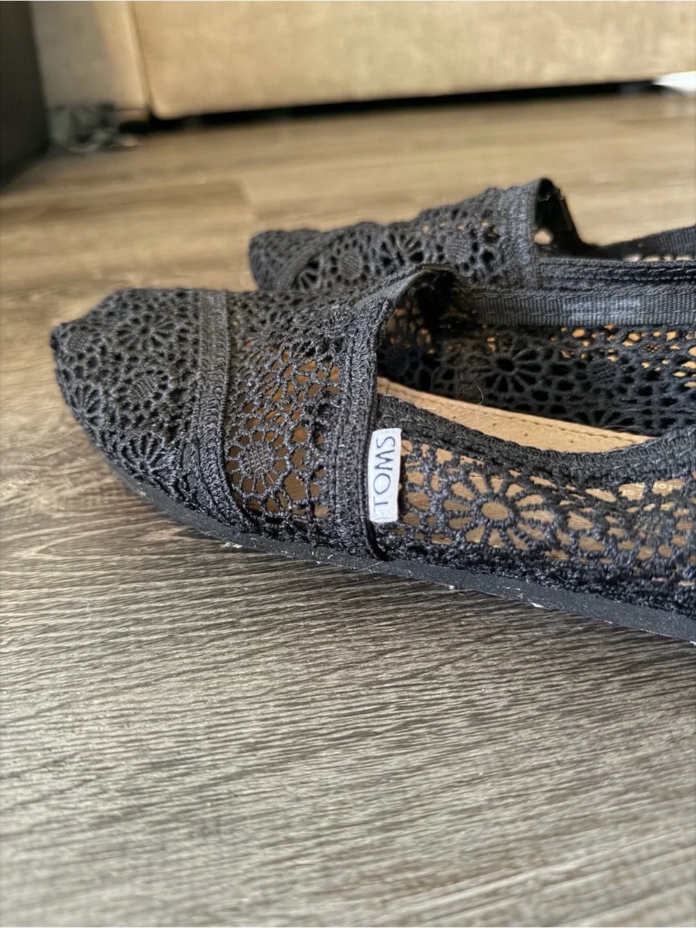 Toms Women's Black Crochet Slip-On Espadrilles